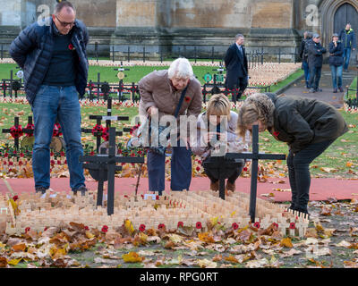 De nombreuses croix et d'autres hommages sur le champ du souvenir de l'abbaye de Westminster, London, UK dans la mémoire de ceux tombés lors des deux guerres mondiales. Banque D'Images