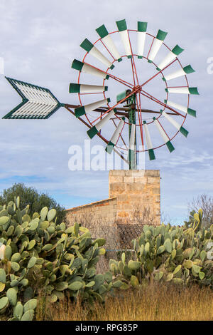 Moulin en milieu rural scène près Campos, Majorque, Îles Baléares, Espagne Banque D'Images