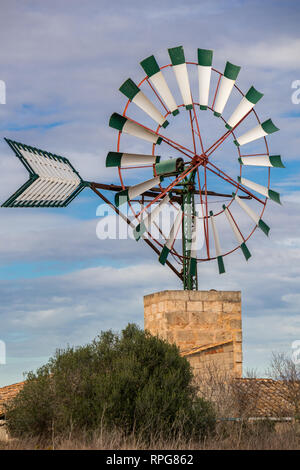 Moulin en milieu rural scène près Campos, Majorque, Îles Baléares, Espagne Banque D'Images