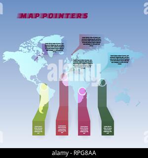 Carte du monde avec l'emplacement des icônes. Vector illustration Illustration de Vecteur