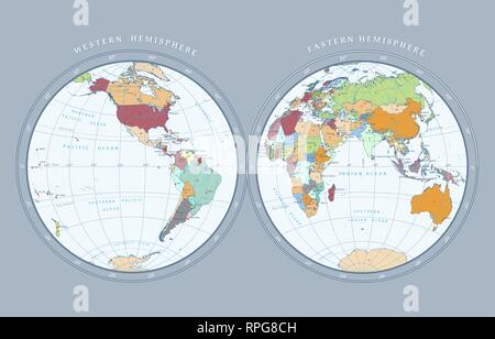 Carte des hémisphères est et ouest Illustration de Vecteur