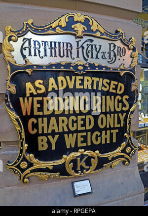 Arthur Kay & Bros, bijoutiers Boutique, 2 Nouveau Marché, Manchester, North West England, UK, M1 1PT Banque D'Images