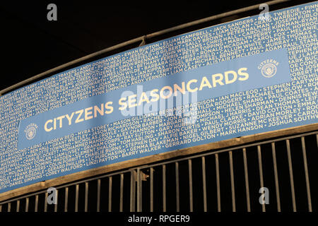 MCFC Manchester City, Etihad Stadium, Cityzens, Seasoncards, cartes, billets de saison Football Club Banque D'Images