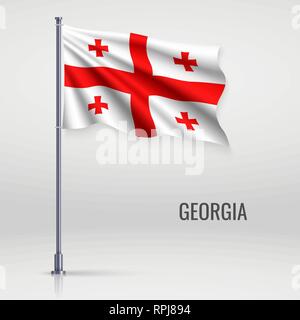 Waving Flag de Géorgie sur le mât. Modèle pour la conception de l'affiche de la fête de l'indépendance Illustration de Vecteur