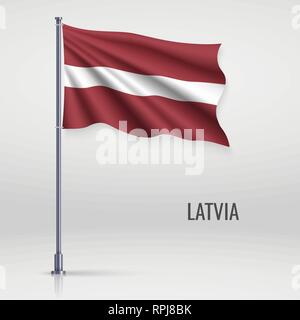 Waving Flag de Lettonie sur mât. Modèle pour la conception de l'affiche de la fête de l'indépendance Illustration de Vecteur