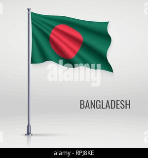 Waving Flag du Bangladesh sur mât. Modèle pour la conception de l'affiche de la fête de l'indépendance Illustration de Vecteur