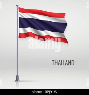 Waving Flag de la Thaïlande au mât. Modèle pour la conception de l'affiche de la fête de l'indépendance Illustration de Vecteur