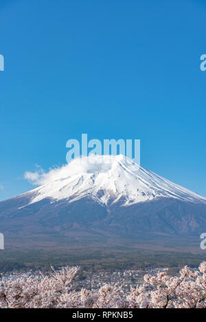 Close-up la neige a couvert le Mont Fuji ( Mt. Fuji ) en clair sur fond de ciel bleu d'hiver ensoleillée saison. Fujiyoshida City, préfecture de Yamanashi, Japon Banque D'Images