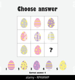 Choisissez la réponse correcte, IQ test avec des oeufs de pâques pour les enfants, le plaisir de jeu pour les enfants de l'éducation préscolaire, de l'activité Feuille de tâche, pour le développement de l Illustration de Vecteur