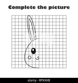 Compléter le tableau, noir blanc cartoon bunny, dimensions de la formation professionnelle, Pâques jeu éducatif pour le développement des enfants, pour les enfants acti préscolaire Illustration de Vecteur