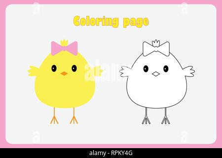 Poussin dans un style cartoon, coloriage, l'éducation de pâques jeu de papier pour le développement des enfants, pour les enfants, activité préscolaire version feuille, vect Illustration de Vecteur