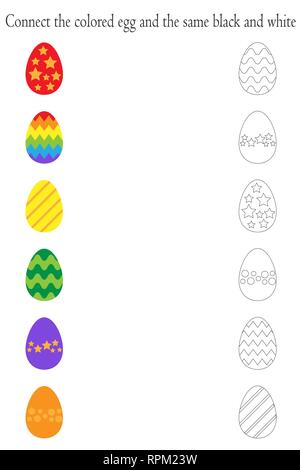 Trouver les paires de couleurs identiques et black white images, amusant jeu d'éducation avec des oeufs de pâques pour les enfants d'âge préscolaire, l'exercice pour les enfants, tas Illustration de Vecteur