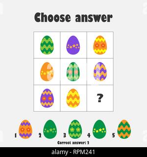 Choisissez la réponse correcte, IQ test avec des oeufs de pâques pour les enfants, le plaisir de jeu pour les enfants de l'éducation préscolaire, de l'activité Feuille de tâche, pour le développement de l Illustration de Vecteur