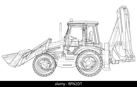 Croquis de pelle de chargement avec l'acteur de retour Illustration de Vecteur