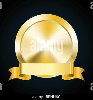 Médaille d'or blanc et le ruban symbolique bannière, vector illustration d'adjudication Illustration de Vecteur