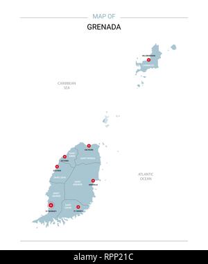 La Grenade carte vectorielle. Modèle modifiable avec les régions, les villes, les axes rouge et bleu sur fond blanc de surface. Illustration de Vecteur