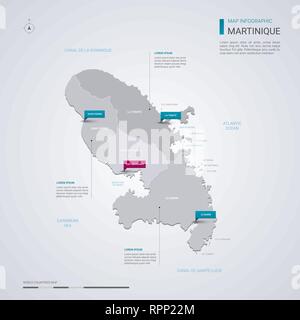 Martinique carte vectorielle avec éléments infographique, pointeur marques. Modèle modifiable avec les régions, les villes et les capitaux Fort-de-France. Illustration de Vecteur