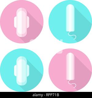 Télévision icones avec Femine produits. Les femmes La menstruation Pad und Tampon. Illustration de Vecteur