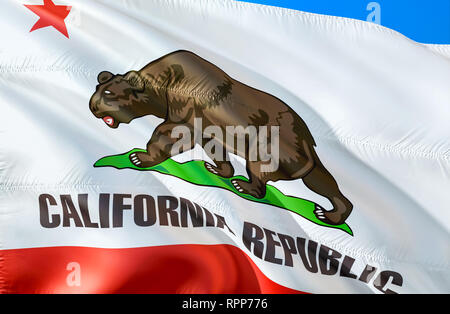 Drapeau de la Californie. Forme 3D USA drapeau design. Le symbole national de l'état Californie Etats-unis, rendu 3D. Les couleurs nationales et drapeau national de Calif Banque D'Images