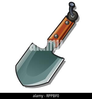 Une petite pelle accrochée à un clou isolé sur un fond blanc. Cartoon vector illustration close-up. Illustration de Vecteur