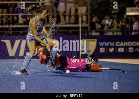 Buenos Aires, capitale fédérale, l'Argentine. Feb 22, 2019. Aujourd'hui, le vendredi 22 février, l'équipe féminine de hockey de l'Argentine, ''Las'' Adnani, a maintenu l'invaincu en tirant 2 buts avec l'équipe nationale allemande (5ème au classement mondial) après avoir battu la Belgique et fixé à l'égard des États-Unis. Les Argentins (4e au classement mondial) atteint un point supplémentaire en gagnant en droit pénal 4 buts par 3. Leur prochain défi sera ce dimanche 24 février contre l'équipe hollandaise. Le match entre les équipes de l'Argentine de l'Argentine contre l'Allemagne a été suspendu en raison de la forte tempête qui b Banque D'Images