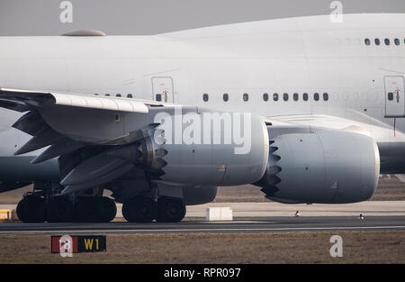 21 février 2019, Hessen, Frankfurt/Main : un Boeing 747 de la compagnie aérienne Lufthansa s'apprête à décoller sur la piste à l'aéroport de Francfort. Photo : Silas Stein/dpa Banque D'Images