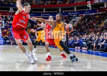 21 février 2019 - Moscou, Moscou, Russie - Clevin Hannah, # 5 de Herbalife Gran Canaria vu en action pendant le jeu de CSKA Moscou contre Herbalife Gran Canaria dans la série 23 de la Turkish Airlines Euroleague 2018-2019 jeu de saison. Le CSKA Moscou a battu Herbalife Gran Canaria, 107-85. (Crédit Image : © Nicolas Muller/SOPA des images à l'aide de Zuma sur le fil) Banque D'Images