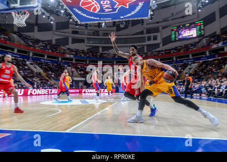 21 février 2019 - Moscou, Moscou, Russie - Siim-Sander Vene, # 9 de Herbalife Gran Canaria vu en action pendant le jeu de CSKA Moscou contre Herbalife Gran Canaria dans la série 23 de la Turkish Airlines Euroleague 2018-2019 jeu de saison. Le CSKA Moscou a battu Herbalife Gran Canaria, 107-85. (Crédit Image : © Nicolas Muller/SOPA des images à l'aide de Zuma sur le fil) Banque D'Images