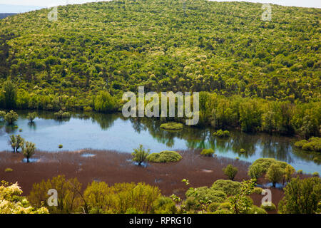 Vue de dessus du lac karstique Doberdò del Lago, Italie Banque D'Images