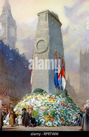 Hommage de l'Empire aux « glorieux morts », c1925. Le Cenotaph est un mémorial de guerre à Whitehall, Londres, Angleterre. Son origine est dans une structure temporaire érigée pour un défilé de paix après la fin de la première Guerre mondiale. Il a été remplacé en 1920 par une structure permanente et a désigné le mémorial national officiel de guerre du Royaume-Uni. Banque D'Images