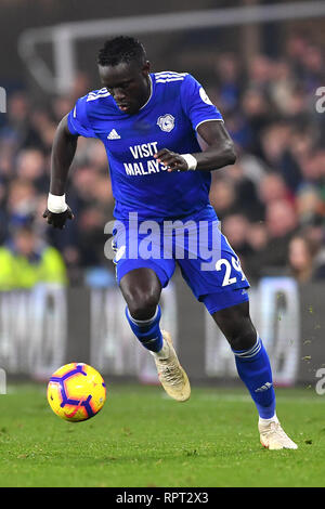 La ville de Cardiff Oumar Niasse en action au cours de la Premier League match au Cardiff City Stadium. Banque D'Images