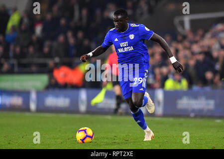 La ville de Cardiff Oumar Niasse en action au cours de la Premier League match au Cardiff City Stadium. Banque D'Images