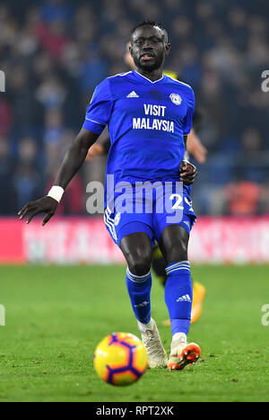 La ville de Cardiff Oumar Niasse en action au cours de la Premier League match au Cardiff City Stadium. Banque D'Images