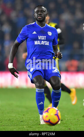 La ville de Cardiff Oumar Niasse en action au cours de la Premier League match au Cardiff City Stadium. Banque D'Images