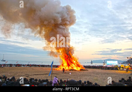 Le Daeboruem Jeongwol la veille du Nouvel An lunaire dans l'événement de la plage de Haeundae, Busan, Corée du Sud, Asie Banque D'Images