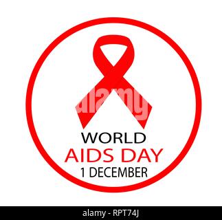 Ruban rouge, symbole de sensibilisation de la journée mondiale du sida. Isolé sur fond blanc Banque D'Images