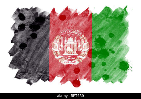 Drapeau de l'Afghanistan est représenté dans un style aquarelle liquide isolé sur fond blanc. Peinture imprudente avec ombrage image de drapeau national. L'indépendance Banque D'Images