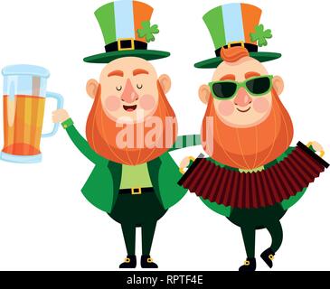 Caricatures elfes St Patricks day Illustration de Vecteur
