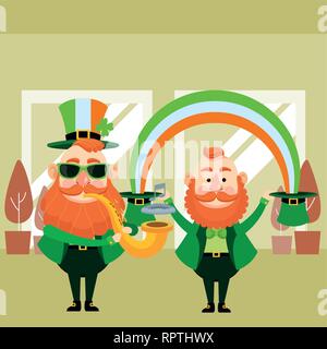 Caricatures elfes St Patricks day Illustration de Vecteur