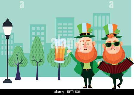 Caricatures elfes St Patricks day Illustration de Vecteur