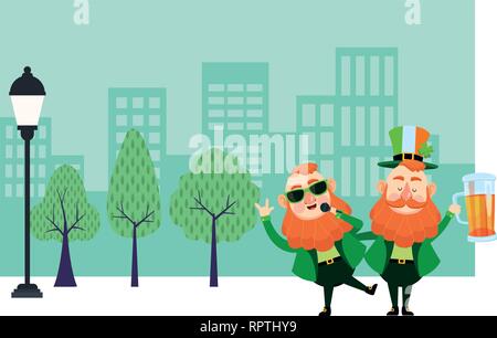 Caricatures elfes St Patricks day Illustration de Vecteur