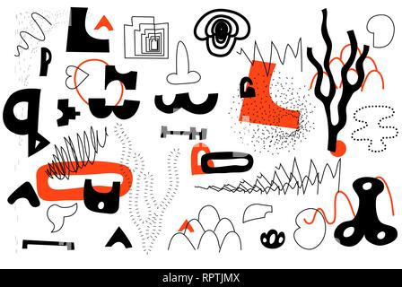 La mode unique de Collection artistique formes abstraites dans la technique à la main Illustration de Vecteur