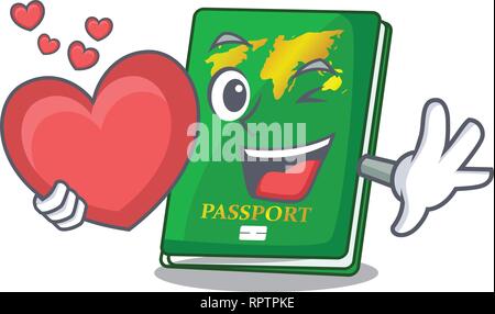 Avec un passeport vert coeur isolé dans les caricatures Illustration de Vecteur