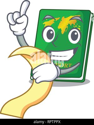 Menu avec un passeport vert isolé dans les caricatures Illustration de Vecteur