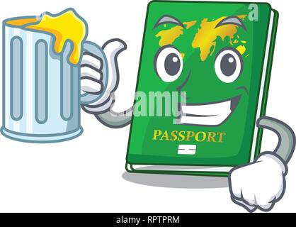 Avec un passeport vert jus isolés dans les caricatures Illustration de Vecteur