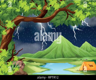 Tempête Naure illustration scène camping Illustration de Vecteur