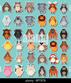 Mega pack autocollant d'animaux illustration Illustration de Vecteur