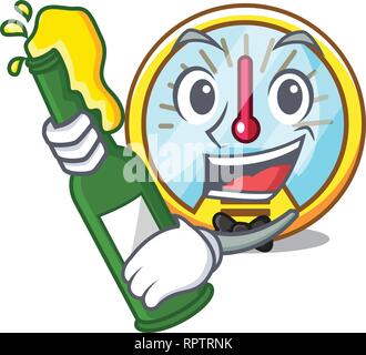 Avec l'indicateur de la bière sur une moto dans la caricature Illustration de Vecteur