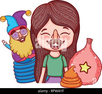 Petite fille avec le nez et la moustache mask fools day celebration Illustration de Vecteur