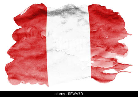 Pérou drapeau est représenté dans un style aquarelle liquide isolé sur fond blanc. Peinture imprudente avec ombrage image de drapeau national. Date de l'indépendance b Banque D'Images